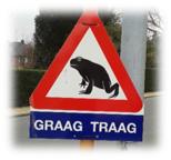 Verkeersbord: Graag traag, padden!